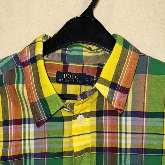 Polo Ralph Lauren Long Sleeve Oxford Cotton Shirt Mens Size XL Plaid EUC Yellow - Picture 3 of 9